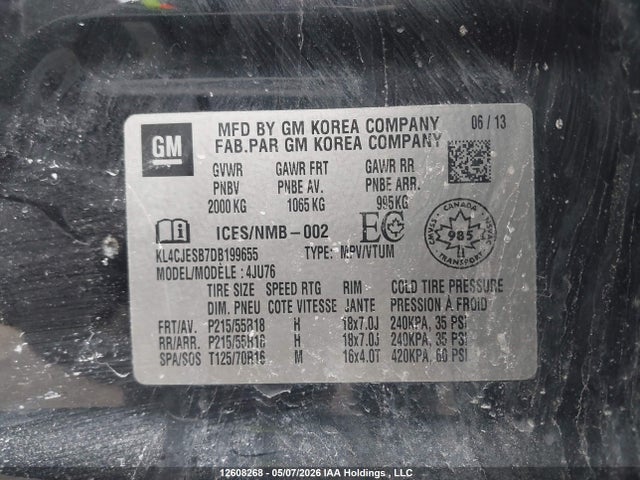 12608268 :رقم المزاد ، KL4CJESB7DB199655 vin ، 2013 Buick Encore مزاد بيع
