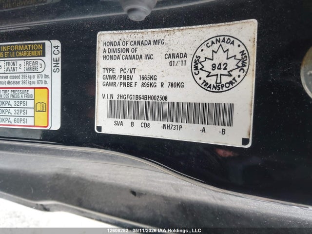 Продажа на аукционе авто 2011 Honda Civic Se, vin: 2HGFG1B64BH002508, номер лота: 12608282