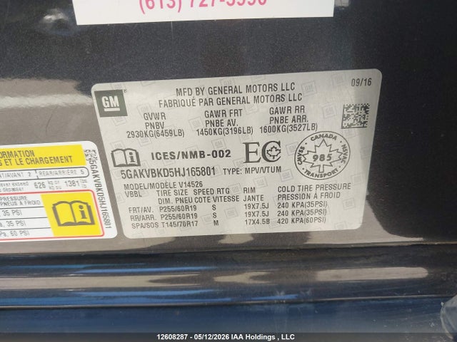 2017 Buick Enclave Leather მანქანა იყიდება აუქციონზე, vin: 5GAKVBKD5HJ165801, აუქციონის ნომერი: 12608287