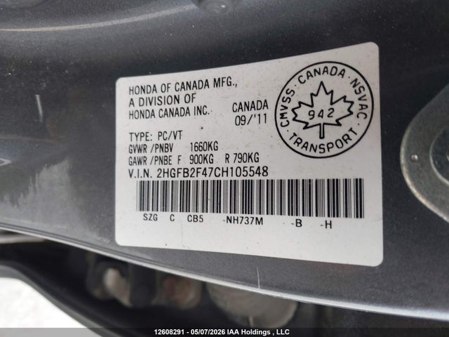 Продажа на аукционе авто 2012 Honda Civic, vin: 2HGFB2F47CH105548, номер лота: 12608291