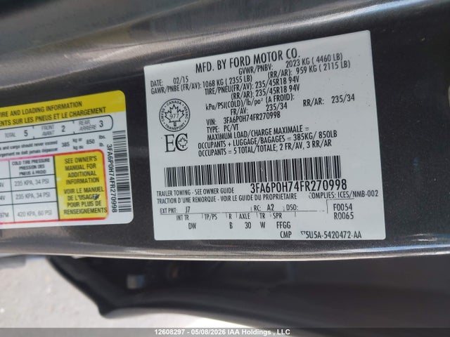 Продаж на аукціоні авто 2015 Ford Fusion, vin: 3FA6P0H74FR270998, номер лоту: 12608297