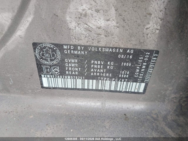 WVWVF7AU7HW078251 Volkswagen Golf R 2.0 Tsi