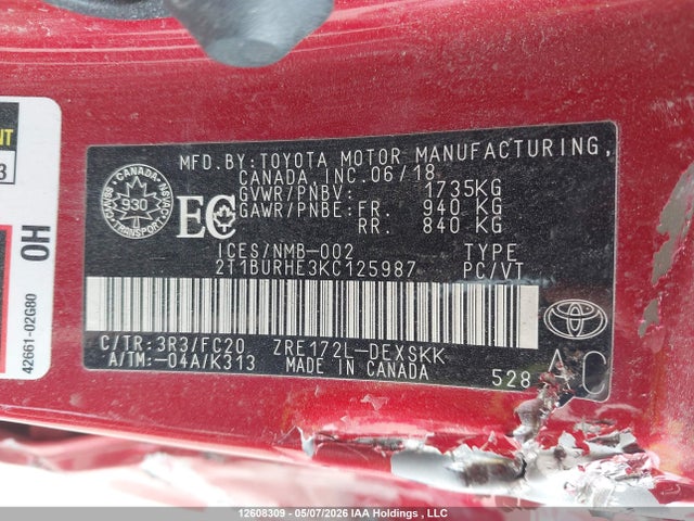 2T1BURHE3KC125987 Toyota Corolla L/le/xle/se/xse