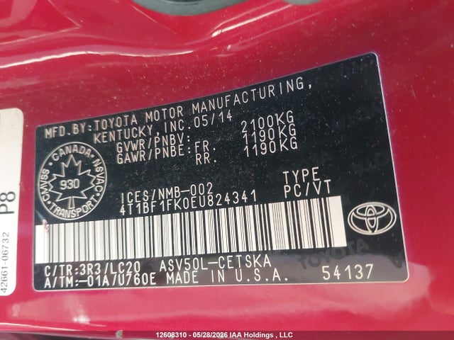 Aukcja sprzedaży 2014 Toyota Camry Se, vin: 4T1BF1FK0EU824341, numer aukcji: 12608310