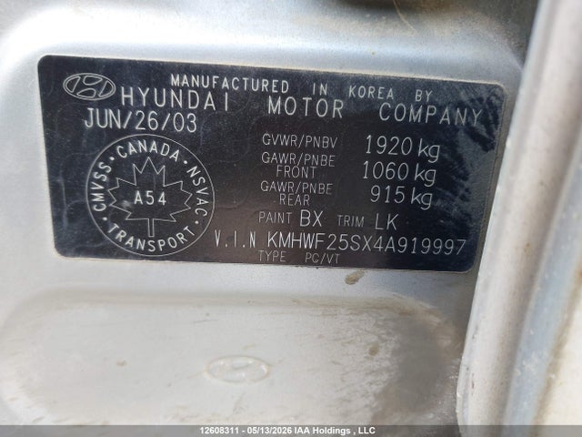 2004 Hyundai Sonata Gl მანქანა იყიდება აუქციონზე, vin: KMHWF25SX4A919997, აუქციონის ნომერი: 12608311