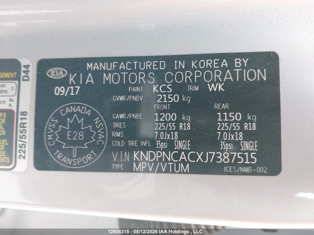 KNDPNCACXJ7387515 KIA Sportage Ex/ex Premium/ex Tech