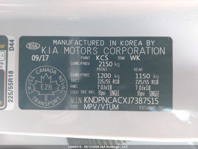 KNDPNCACXJ7387515 KIA Sportage Ex/ex Premium/ex Tech