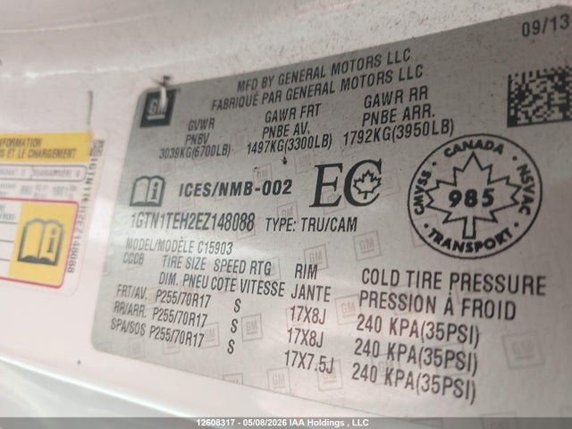 12608317 :رقم المزاد ، 1GTN1TEH2EZ148088 vin ، 2014 Gmc Sierra C1500 مزاد بيع