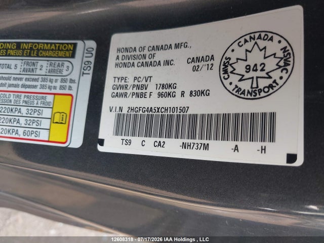 2012 Honda Civic Si Si მანქანა იყიდება აუქციონზე, vin: 2HGFG4A5XCH101507, აუქციონის ნომერი: 12608318