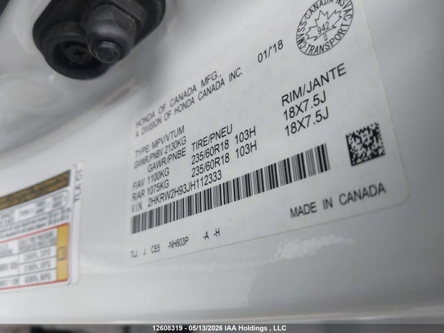2HKRW2H93JH112333 Honda Cr-v Touring