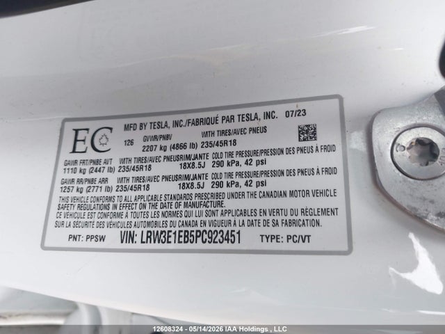 Tesla Model 3 Long Range 2023 LRW3E1EB5PC923451 Image 9