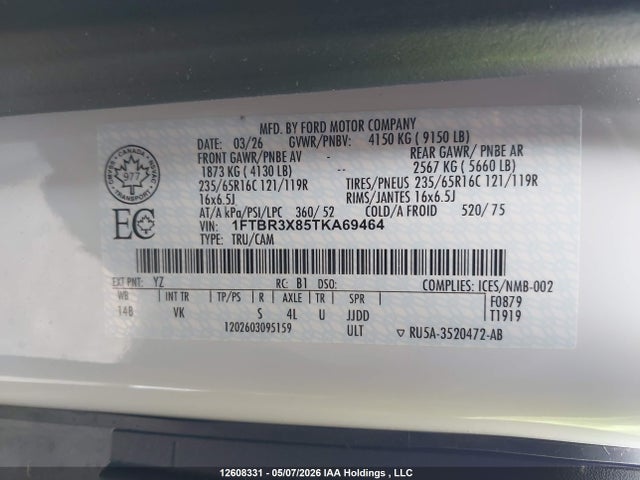Продаж на аукціоні авто 2026 Ford Transit-250 Cargo, vin: 1FTBR3X85TKA69464, номер лоту: 12608331