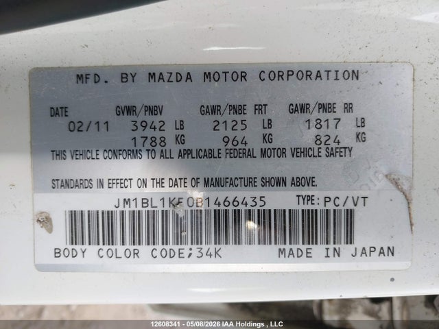 2011 Mazda Mazda3 მანქანა იყიდება აუქციონზე, vin: JM1BL1KF0B1466435, აუქციონის ნომერი: 12608341