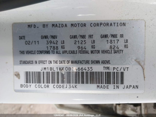 2011 Mazda Mazda3 მანქანა იყიდება აუქციონზე, vin: JM1BL1KF0B1466435, აუქციონის ნომერი: 12608341