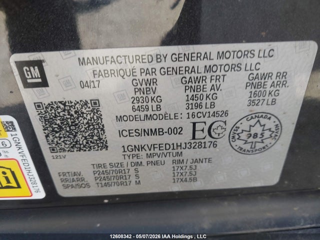 2017 Chevrolet Traverse Ls მანქანა იყიდება აუქციონზე, vin: 1GNKVFED1HJ328176, აუქციონის ნომერი: 12608342