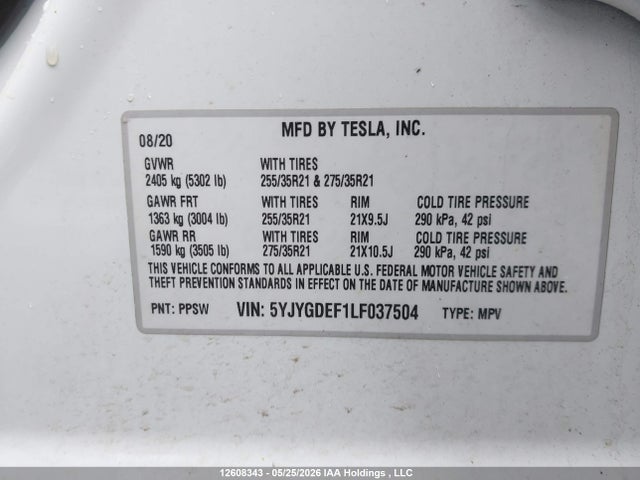 5YJYGDEF1LF037504 Tesla Model Y Long Range/performance