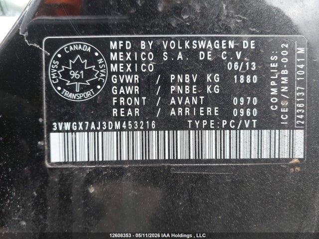 Aukcja sprzedaży 2013 Volkswagen Jetta, vin: 3VWGX7AJ3DM453216, numer aukcji: 12608353
