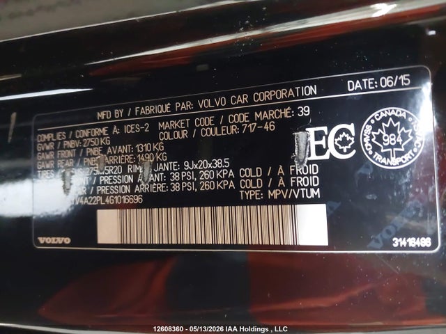 Aukcja sprzedaży 2016 Volvo Xc90 T6, vin: YV4A22PL4G1016696, numer aukcji: 12608360