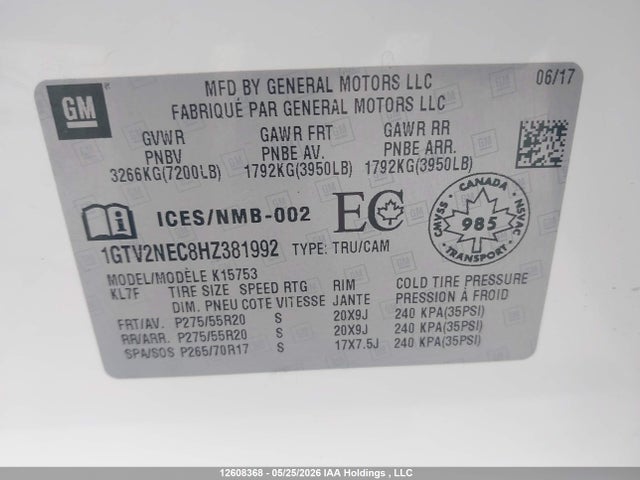 1GTV2NEC8HZ381992 GMC Sierra K1500 Slt