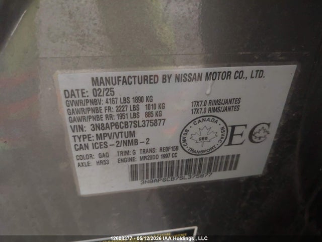 Aukcja sprzedaży 2025 Nissan Kicks Sv, vin: 3N8AP6CB7SL375877, numer aukcji: 12608377