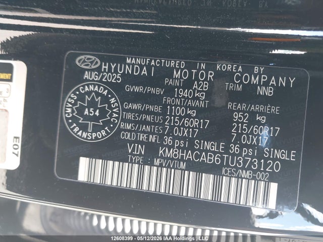 12608399 :رقم المزاد ، KM8HACAB6TU373120 vin ، 2026 Hyundai Kona Essential Awd مزاد بيع