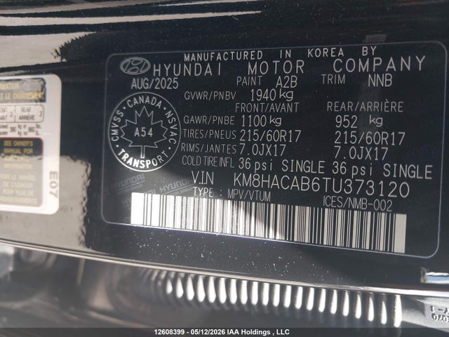 2026 Hyundai Kona Essential Awd მანქანა იყიდება აუქციონზე, vin: KM8HACAB6TU373120, აუქციონის ნომერი: 12608399