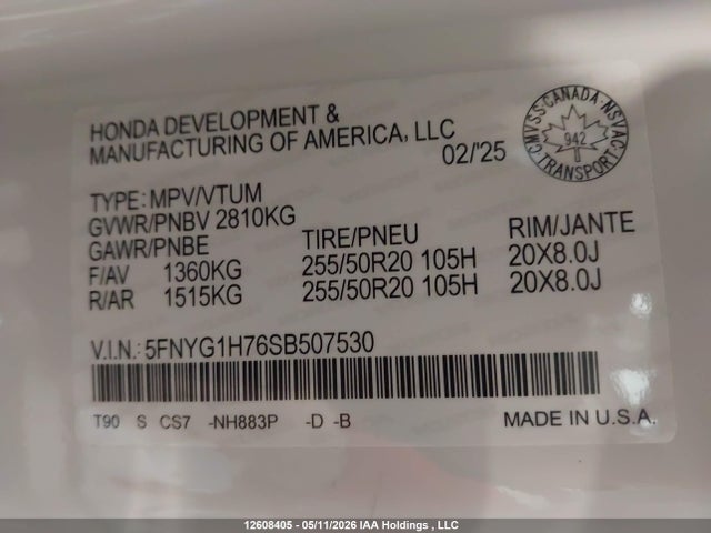 Honda Pilot Touring 2025 5FNYG1H76SB507530 Image 9