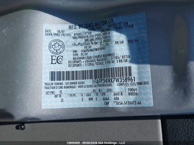 Продажа на аукционе авто 2007 Ford Focus, vin: 1FAFP34NX7W358961, номер лота: 12608409