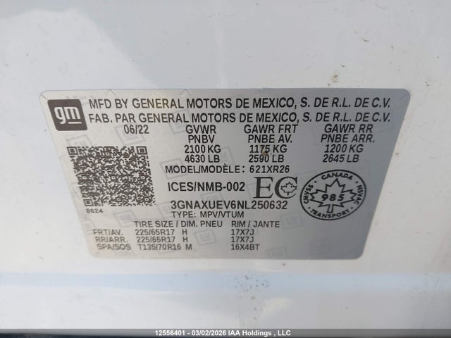 3GNAXUEV6NL250632 Chevrolet EQUINOX LT