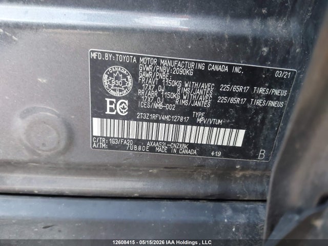 12608415 :رقم المزاد ، 2T3Z1RFV4MC127817 vin ، 2021 Toyota Rav4 مزاد بيع