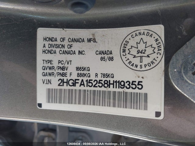 Продажа на аукционе авто 2008 Honda Civic Dx/dx-a, vin: 2HGFA15258H119355, номер лота: 12608434