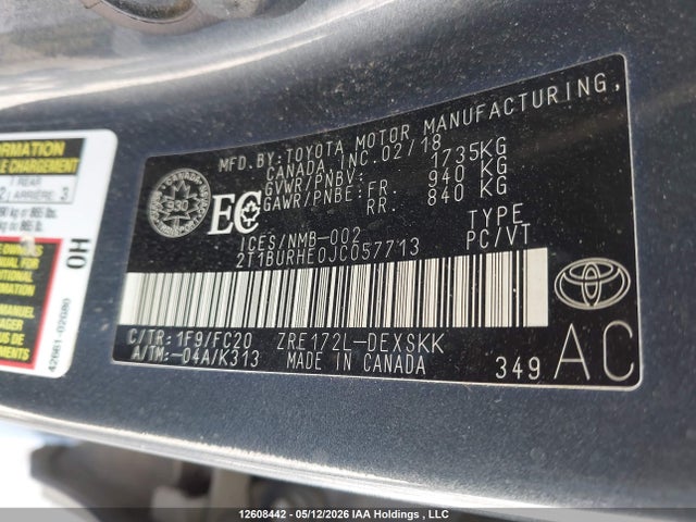 2T1BURHE0JC057713 Toyota COROLLA SE