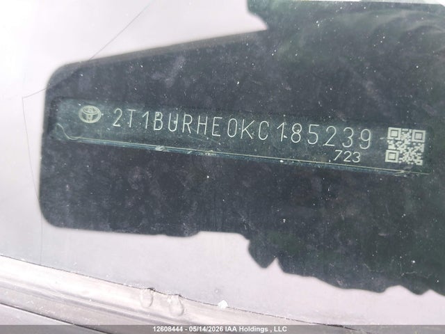 2019 Toyota Corolla Le მანქანა იყიდება აუქციონზე, vin: 2T1BURHE0KC185239, აუქციონის ნომერი: 12608444