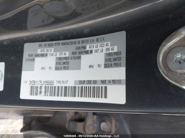 Продаж на аукціоні авто 2018 Mazda Mazda3 Gx, vin: 3MZBN1U75JM255858, номер лоту: 12608445