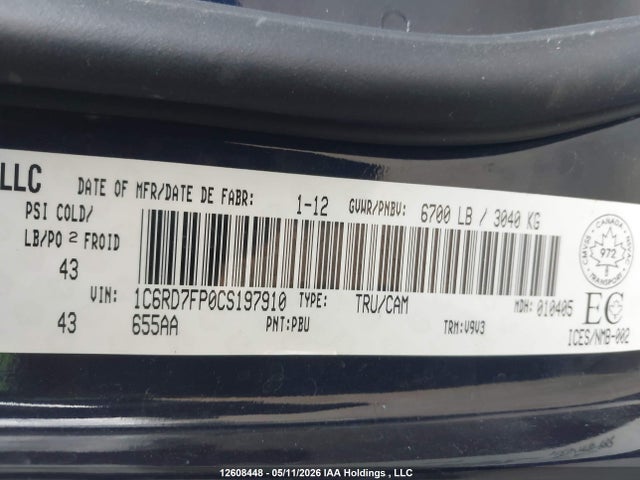 2012 Dodge Ram 1500 St მანქანა იყიდება აუქციონზე, vin: 1C6RD7FP0CS197910, აუქციონის ნომერი: 12608448