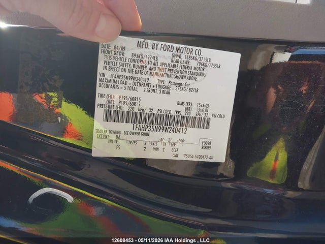 12608453 :رقم المزاد ، 1FAHP35N99W240412 vin ، 2009 Ford Focus Se مزاد بيع