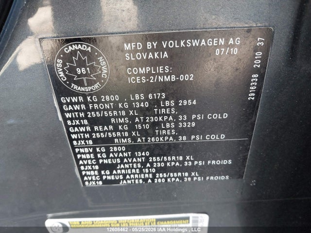 12608462 :رقم المزاد ، WVGDF9BP4CD008867 vin ، 2012 Volkswagen Touareg 3.6l Comfortline/3.6l Execline/3.6l Highline مزاد بيع