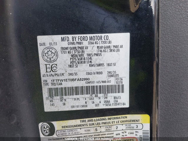 Продажа на аукционе авто 2011 Ford F-150 Fx4, vin: 1FTFW1ET0BFA52990, номер лота: 12608478