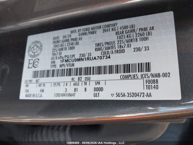 Продажа на аукционе авто 2024 Ford Escape St-line, vin: 1FMCU9MN1RUA70734, номер лота: 12608480