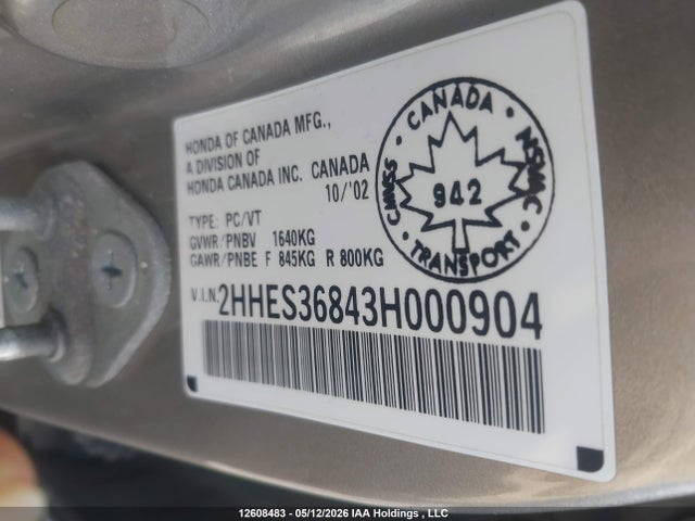 Aukcja sprzedaży 2003 Acura El Premium, vin: 2HHES36843H000904, numer aukcji: 12608483