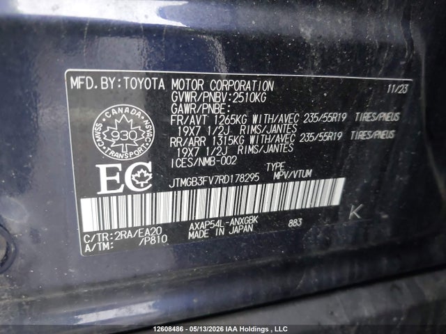 12608486 :رقم المزاد ، JTMGB3FV7RD178295 vin ، 2024 Toyota Rav4 Prime Xse مزاد بيع