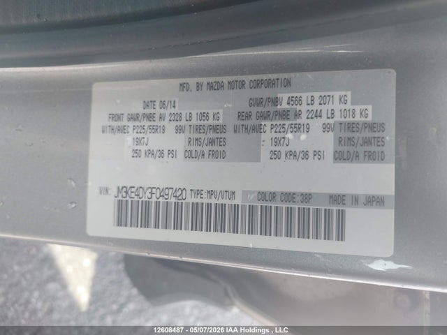 Aukcja sprzedaży 2015 Mazda Cx-5 Gt, vin: JM3KE4DY3F0497420, numer aukcji: 12608487