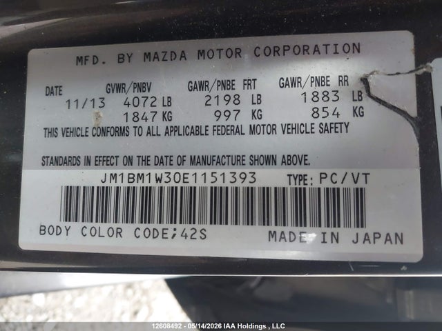 JM1BM1W30E1151393 Mazda Mazda3 Gt-sky