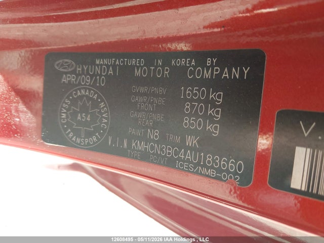 2010 Hyundai Accent Gl მანქანა იყიდება აუქციონზე, vin: KMHCN3BC4AU183660, აუქციონის ნომერი: 12608495