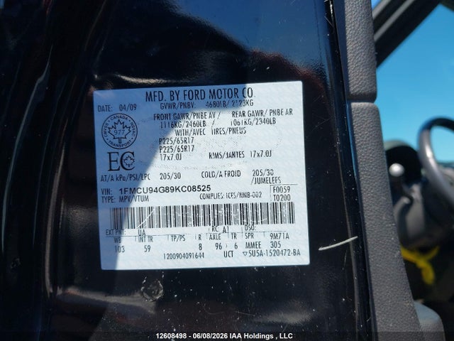 Продажа на аукционе авто 2009 Ford Escape Limited, vin: 1FMCU94G89KC08525, номер лота: 12608498