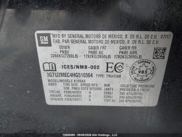 3GTU2MEC4HG510364 GMC Sierra 1500 Sle
