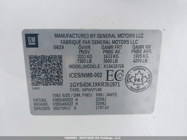 Продаж на аукціоні авто 2019 Cadillac Escalade Platinum, vin: 1GYS4DKJXKR351971, номер лоту: 12608502
