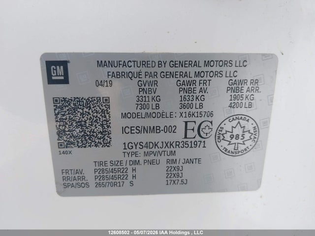 Продаж на аукціоні авто 2019 Cadillac Escalade Platinum, vin: 1GYS4DKJXKR351971, номер лоту: 12608502