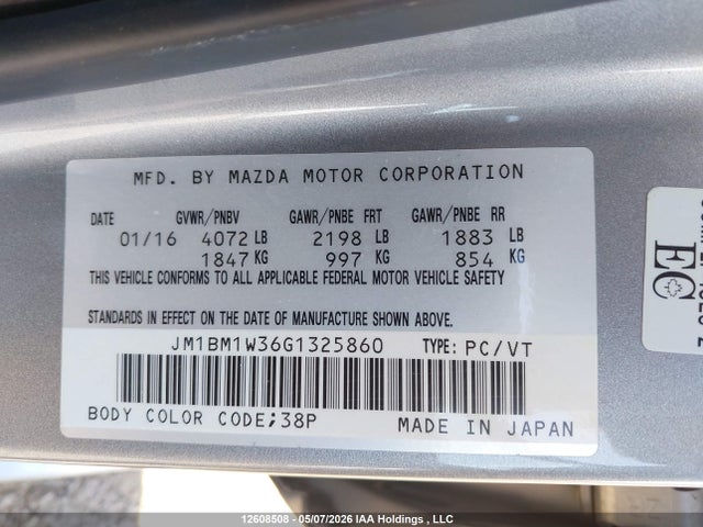 Продаж на аукціоні авто 2016 Mazda 3 Touring, vin: JM1BM1W36G1325860, номер лоту: 12608508