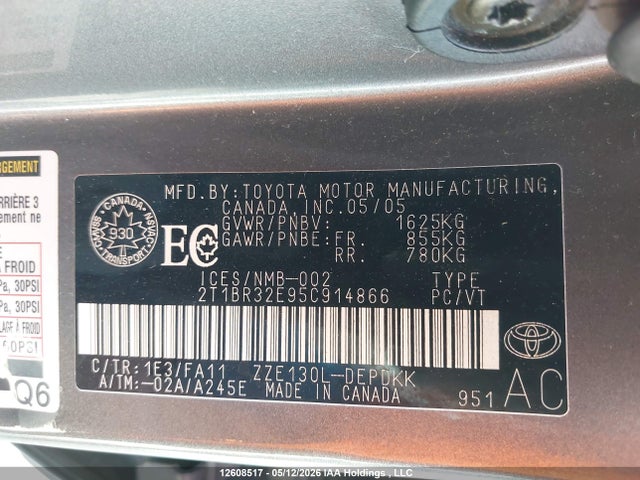 12608517 :رقم المزاد ، 2T1BR32E95C914866 vin ، 2005 Toyota Corolla Ce/le/s مزاد بيع